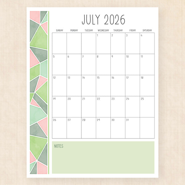 july 2026 calendar midsummer mosaic