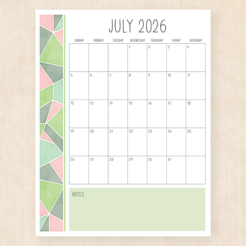 july 2026 calendar midsummer mosaic