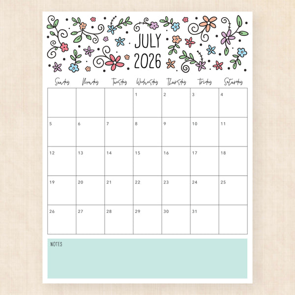 july 2026 calendar lovely lillies