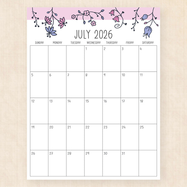 july 2026 calendar sunlight solace