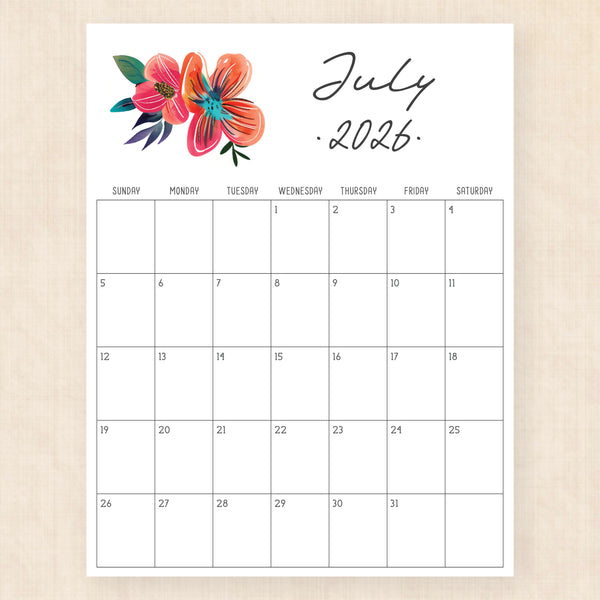 july 2026 calendar tropical treasure