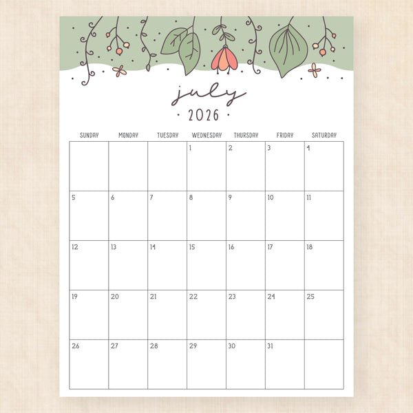 july 2026 calendar tropical treasure