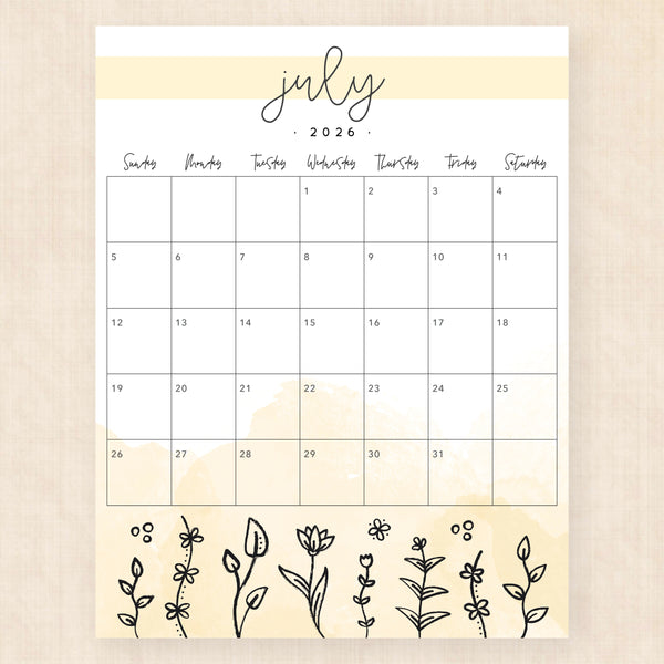 july 2026 calendar springtime splash