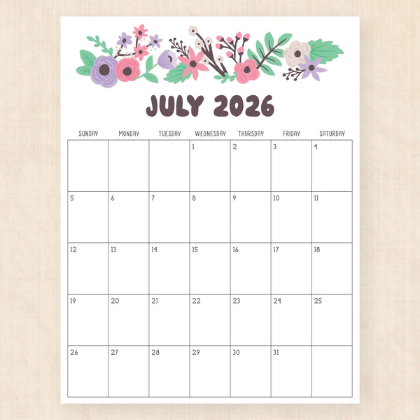 july 2026 calendar driftwood dreams