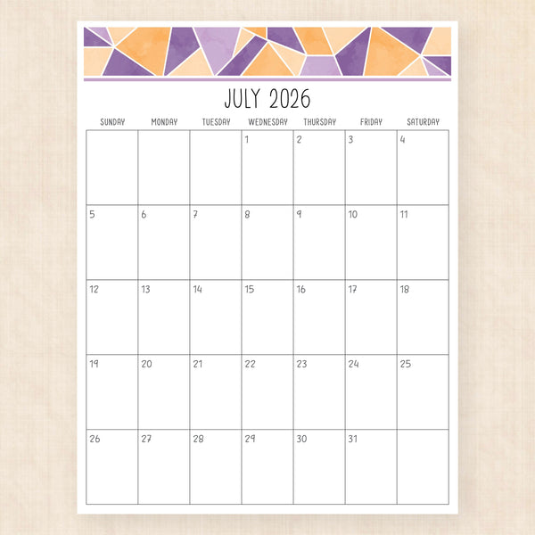 july 2026 calendar magic mosaic