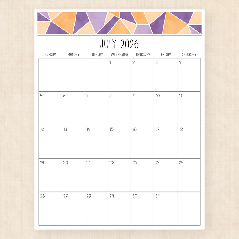 july 2026 calendar magic mosaic