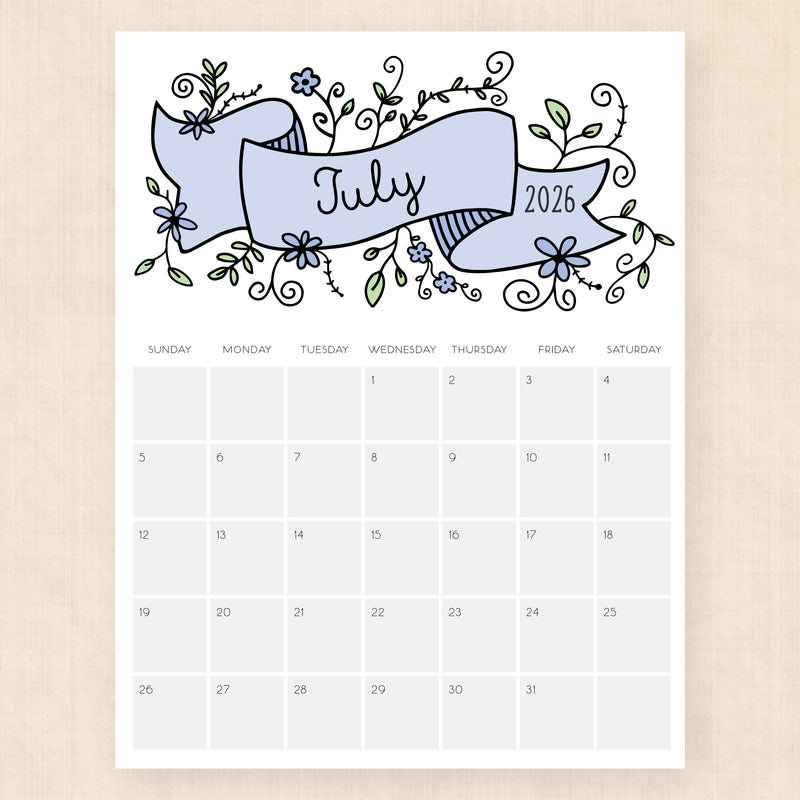 july 2026 calendar lavish lillies