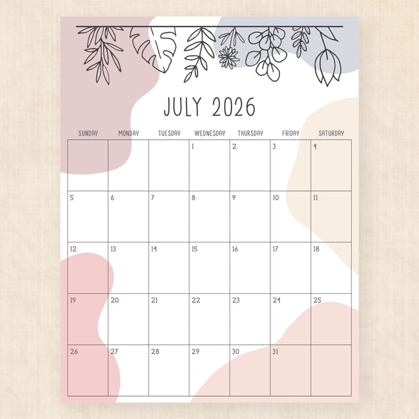 july 2026 calendar rustic rhapsody