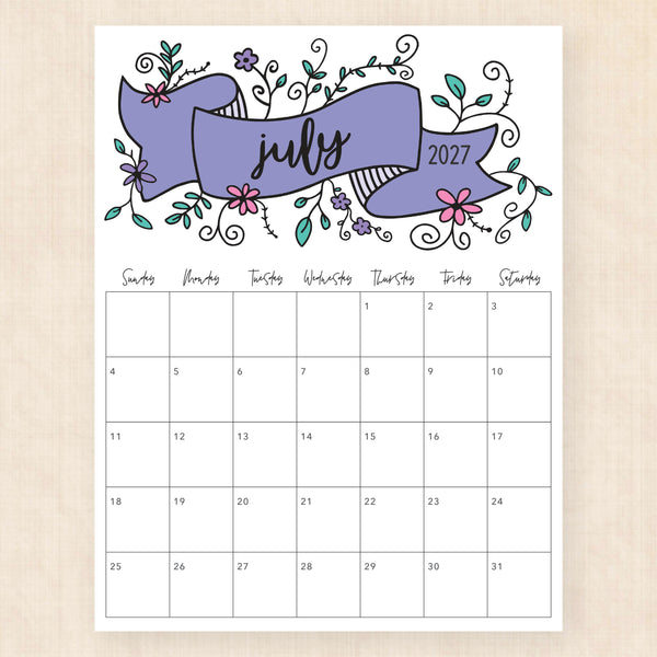 july 2027 calendar luminous lillies