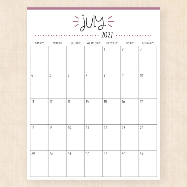 july 2027 calendar buzzy burst