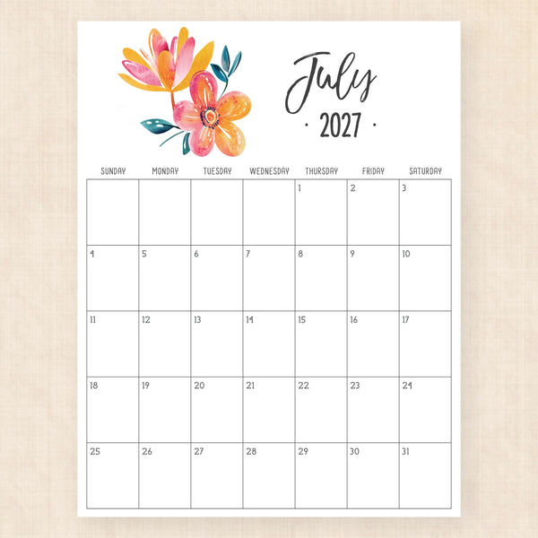 july 2027 calendar hibiscus harmony