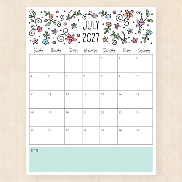 july 2027 calendar lovely lillies