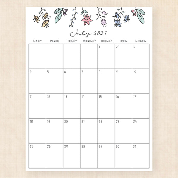 july 2027 calendar wildflower whimsy