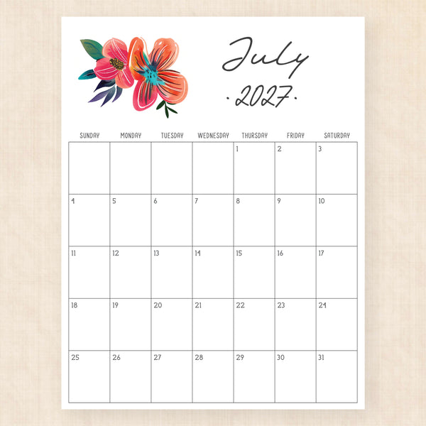 july 2027 calendar tropical treasure