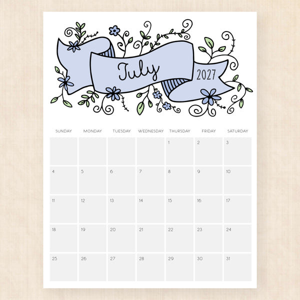 july 2027 calendar lavish lillies