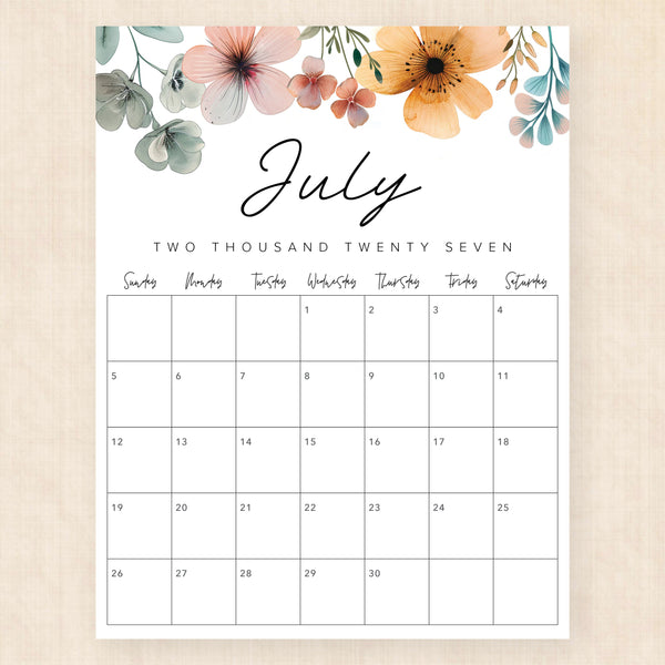 july 2027 calendar lush lagoon