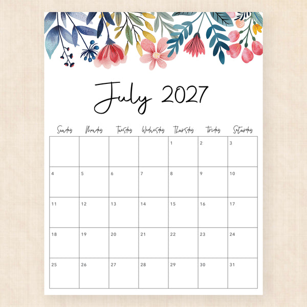 july 2027 calendar floral fantasy