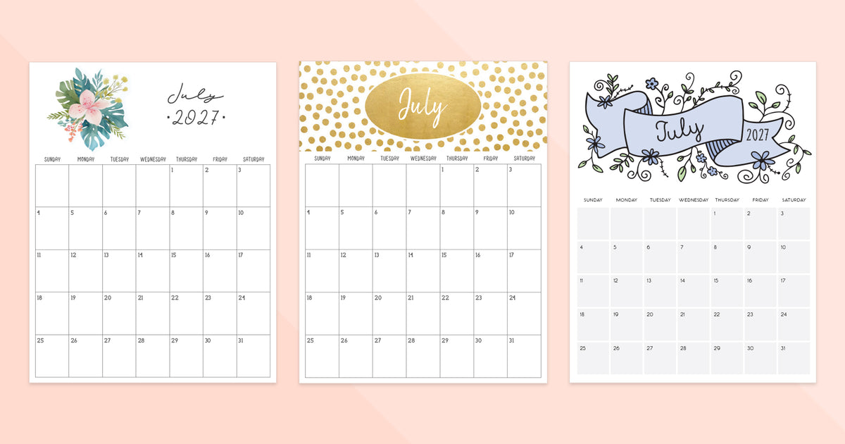 Editable July 2027 Calendar 18 July 2027 Calendar · Printable PDF Templates