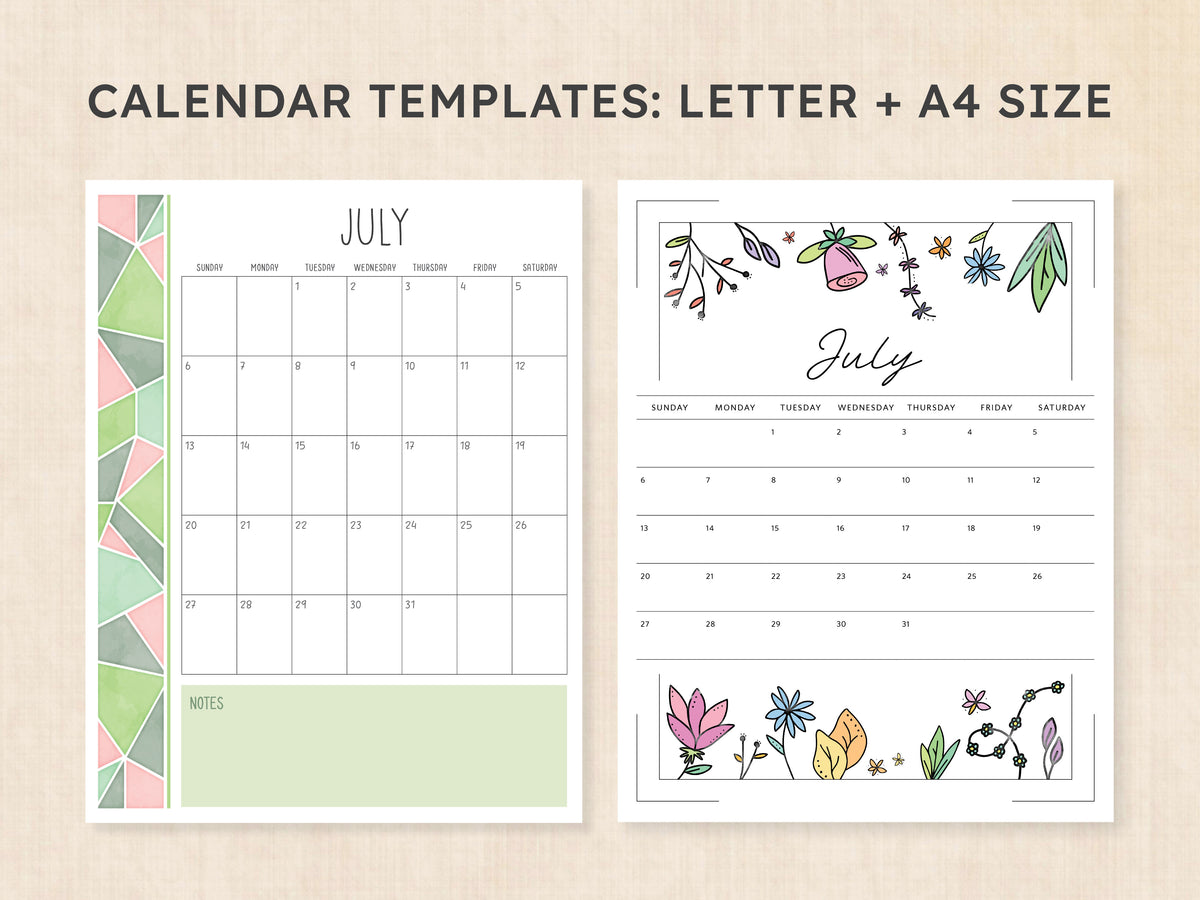 July Calendar Printable PDF Template