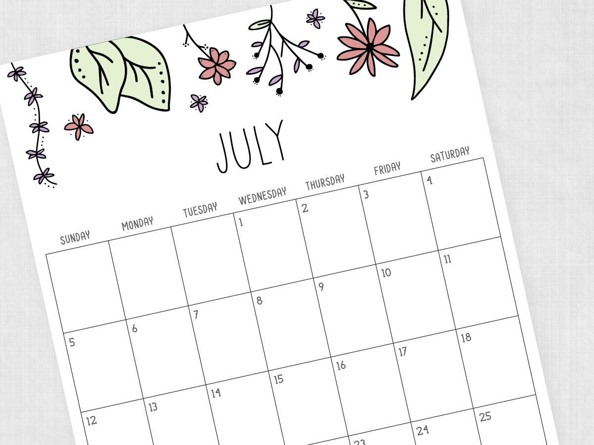 July Calendar · Printable PDF Template
