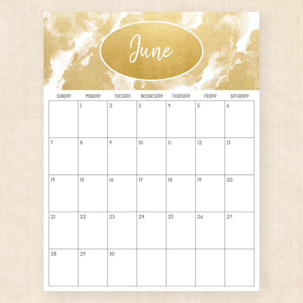 june 2026 calendar golden glamour