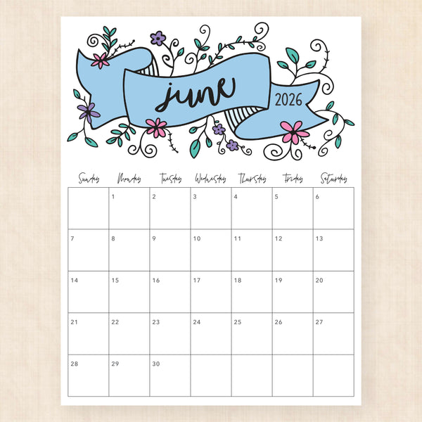june 2026 calendar luminous lillies