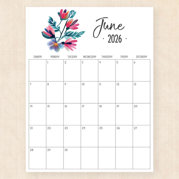 june 2026 calendar hibiscus harmony