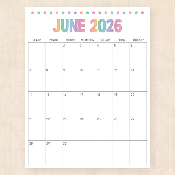 june 2026 calendar electric echo