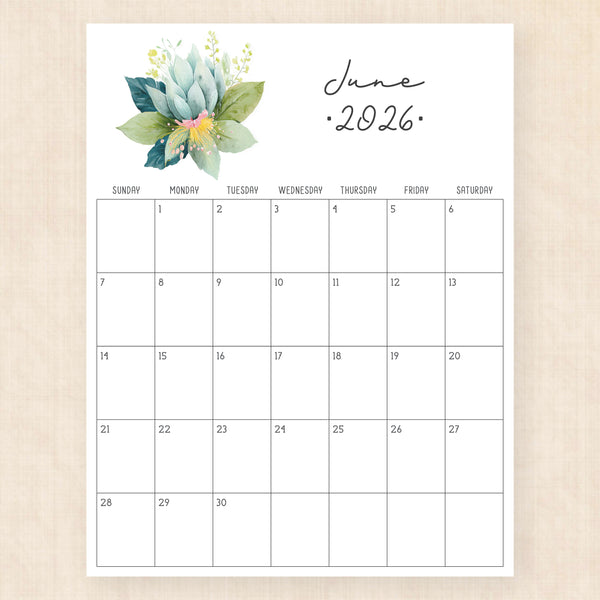 june 2026 calendar pastel paradise