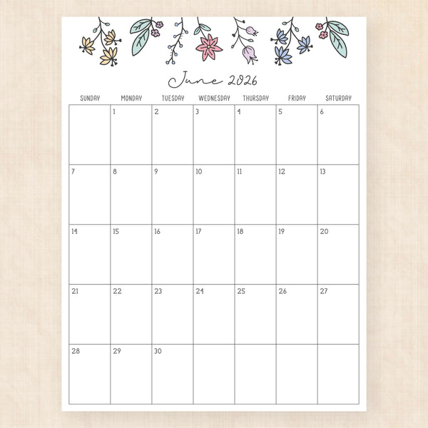 june 2026 calendar wildflower whimsy