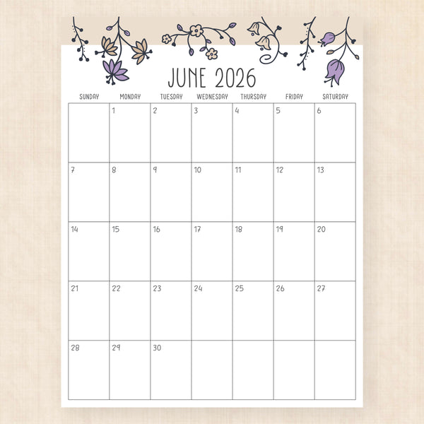 june 2026 calendar sunlight solace