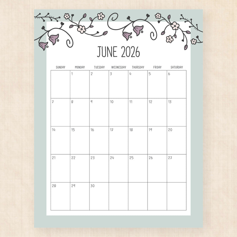june 2026 calendar vintage vines