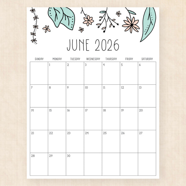 june 2026 calendar rhododendron rain