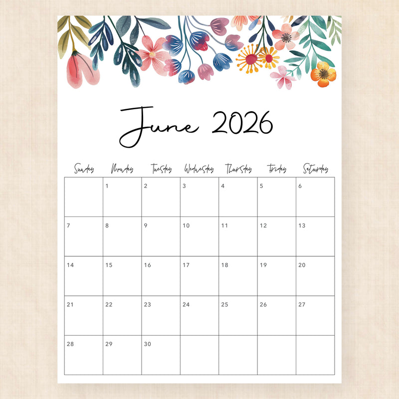june 2026 calendar floral fantasy