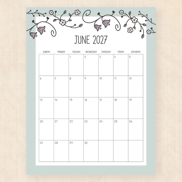 june 2027 calendar vintage vines