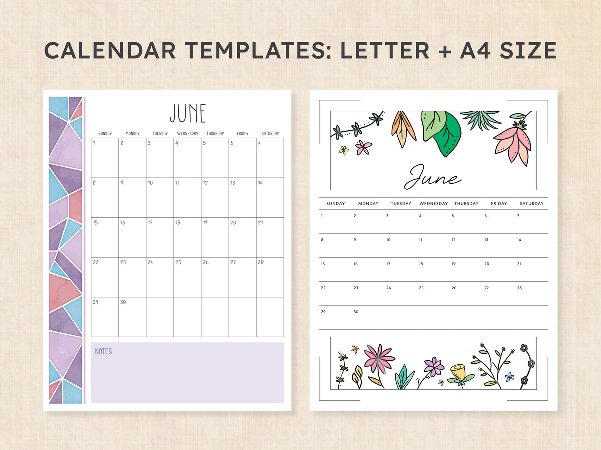 June Calendar Printable PDF Template
