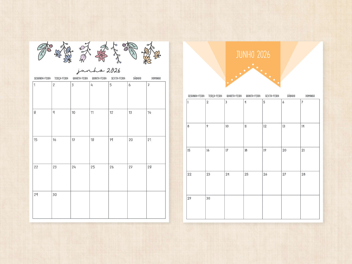 junho 2026 calendário em branco