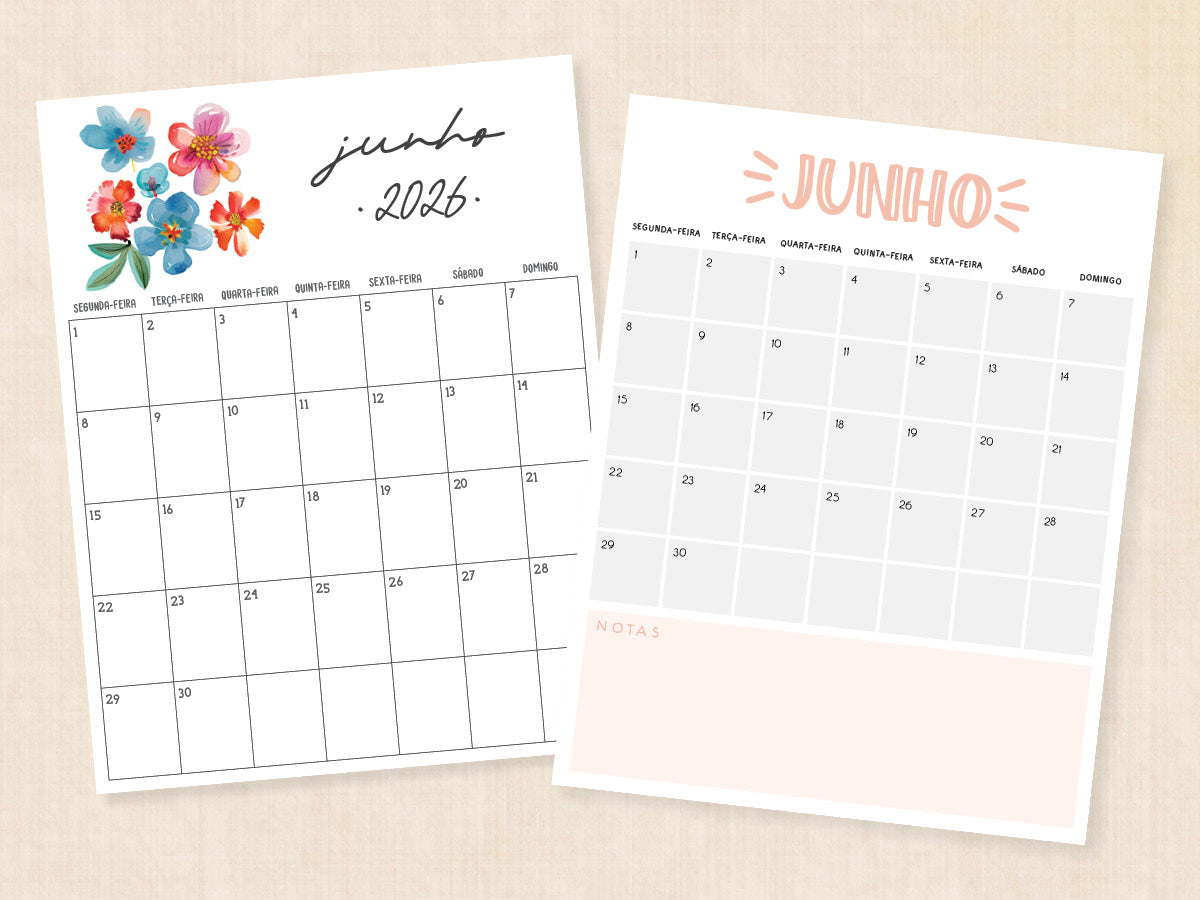junho 2026 calendário modelo