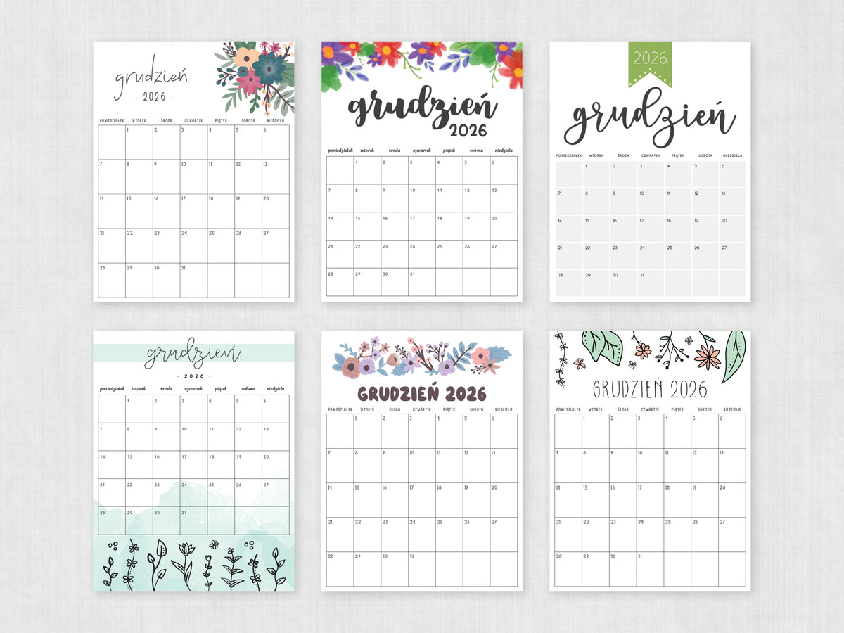 kalendarz 2026 grudzień do wydrukowania
