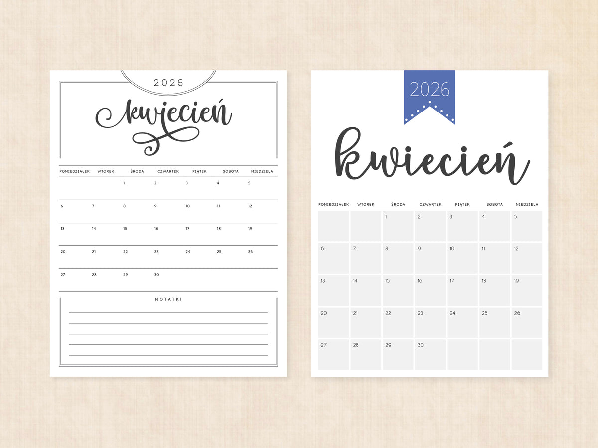 kalendarz 2026 kwiecien do wydrukowania