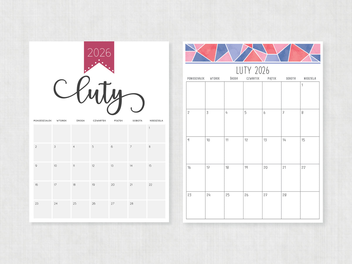 kalendarz 2026 luty do wydrukowania