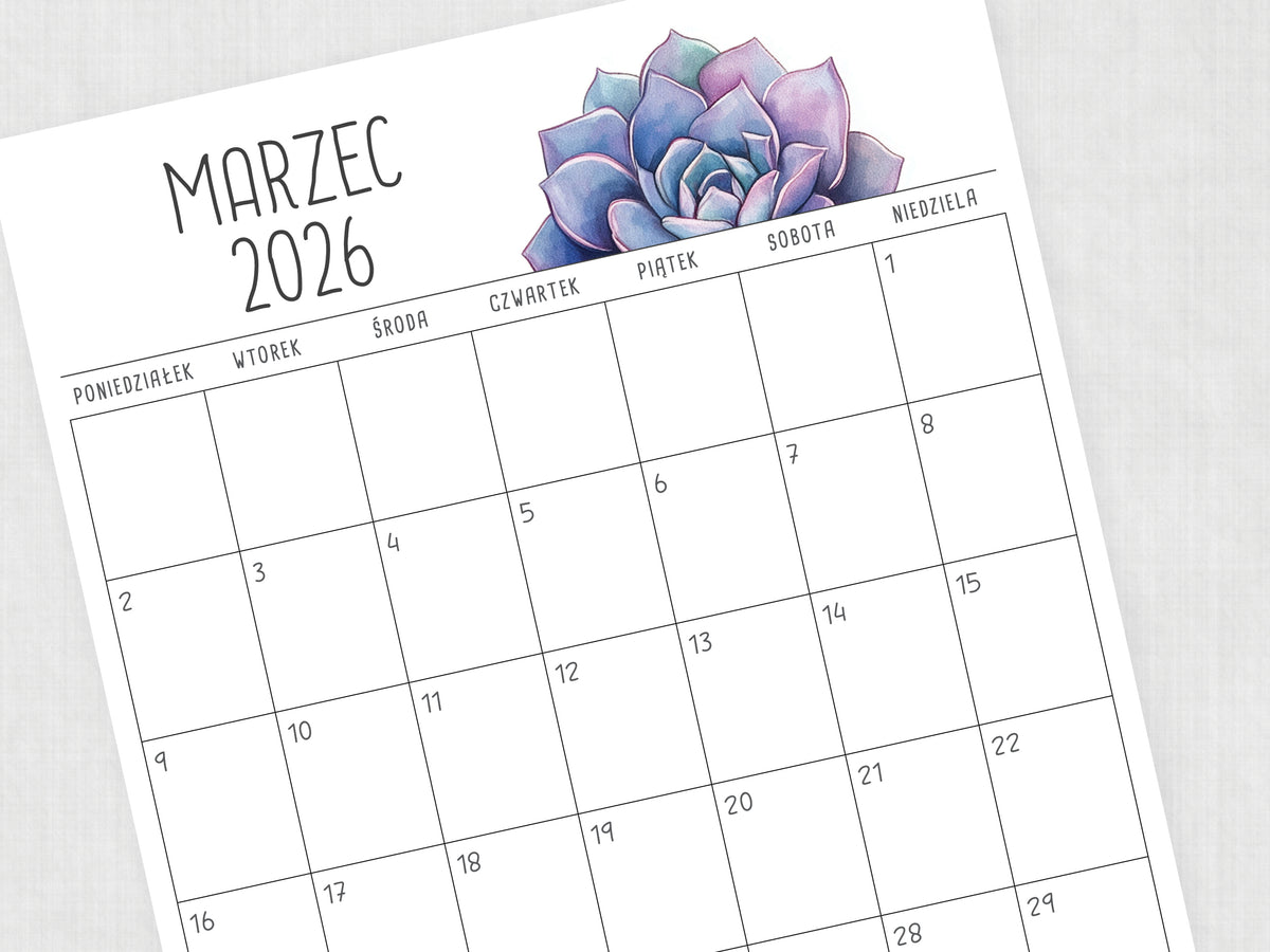 kalendarz 2026 marzec do wydrukowania