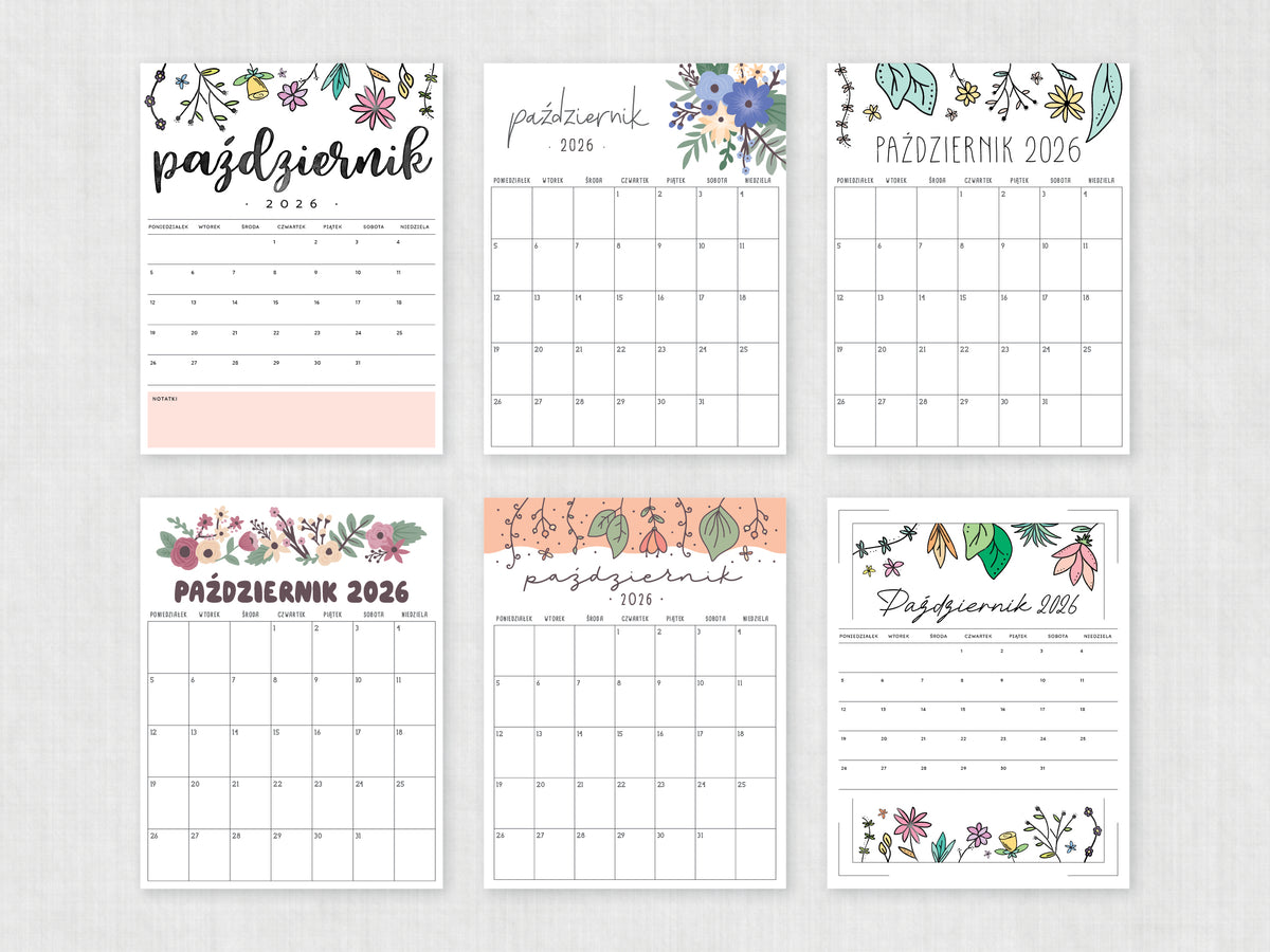 kalendarz 2026 październik do wydrukowania