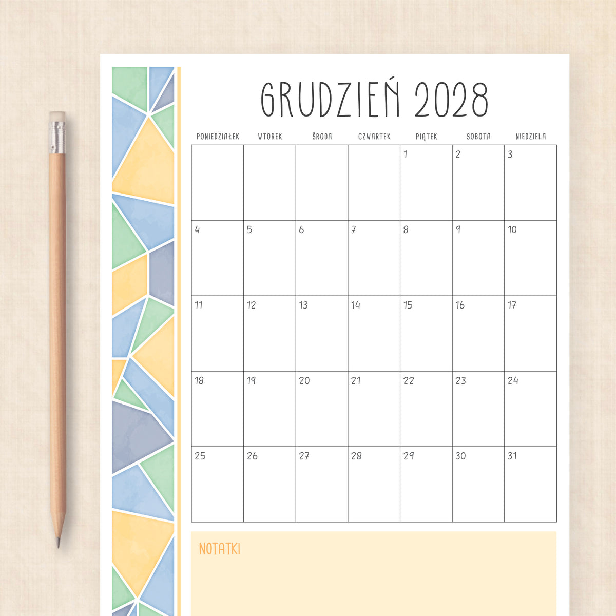 kalendarz 2028 do druku
