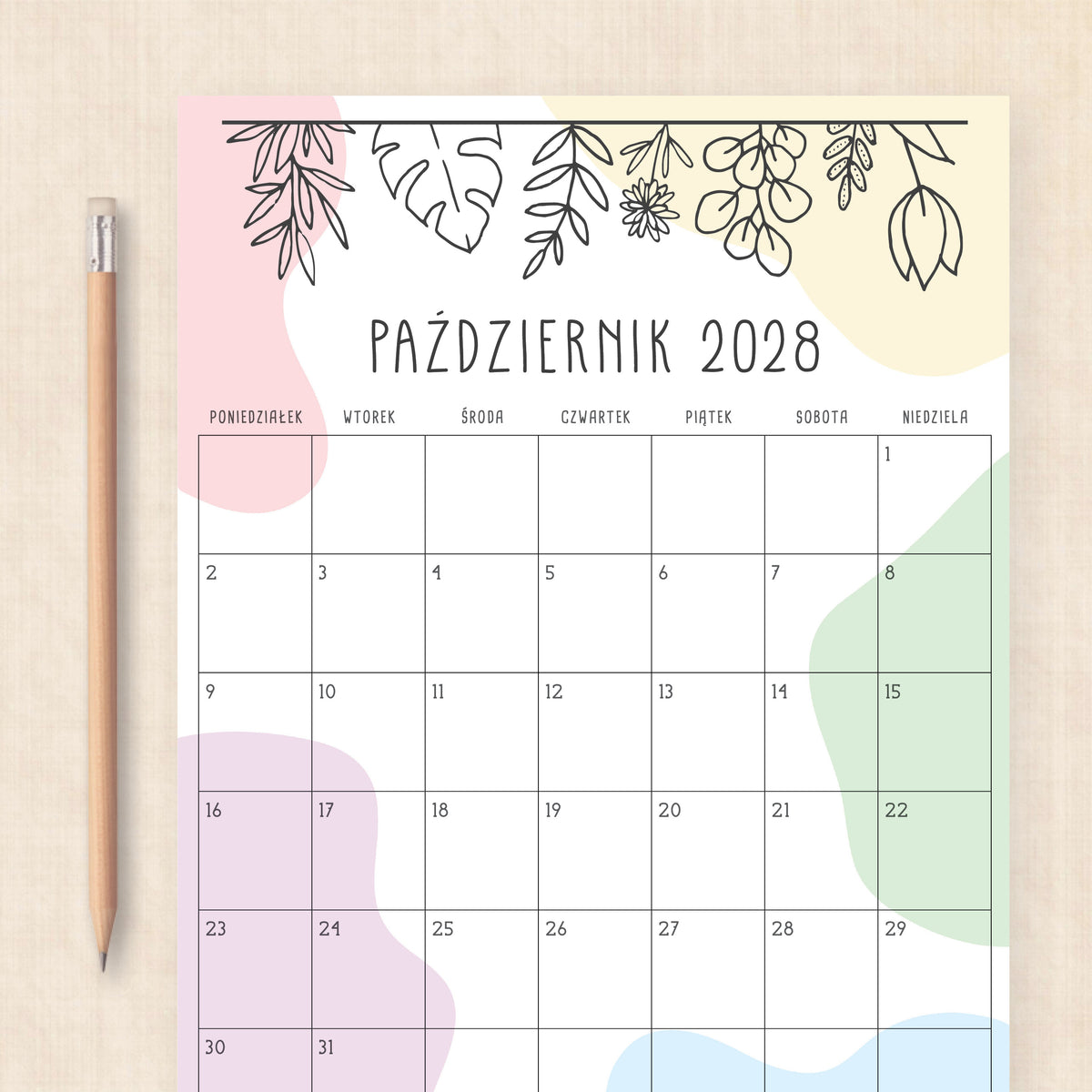 kalendarz 2028 do druku