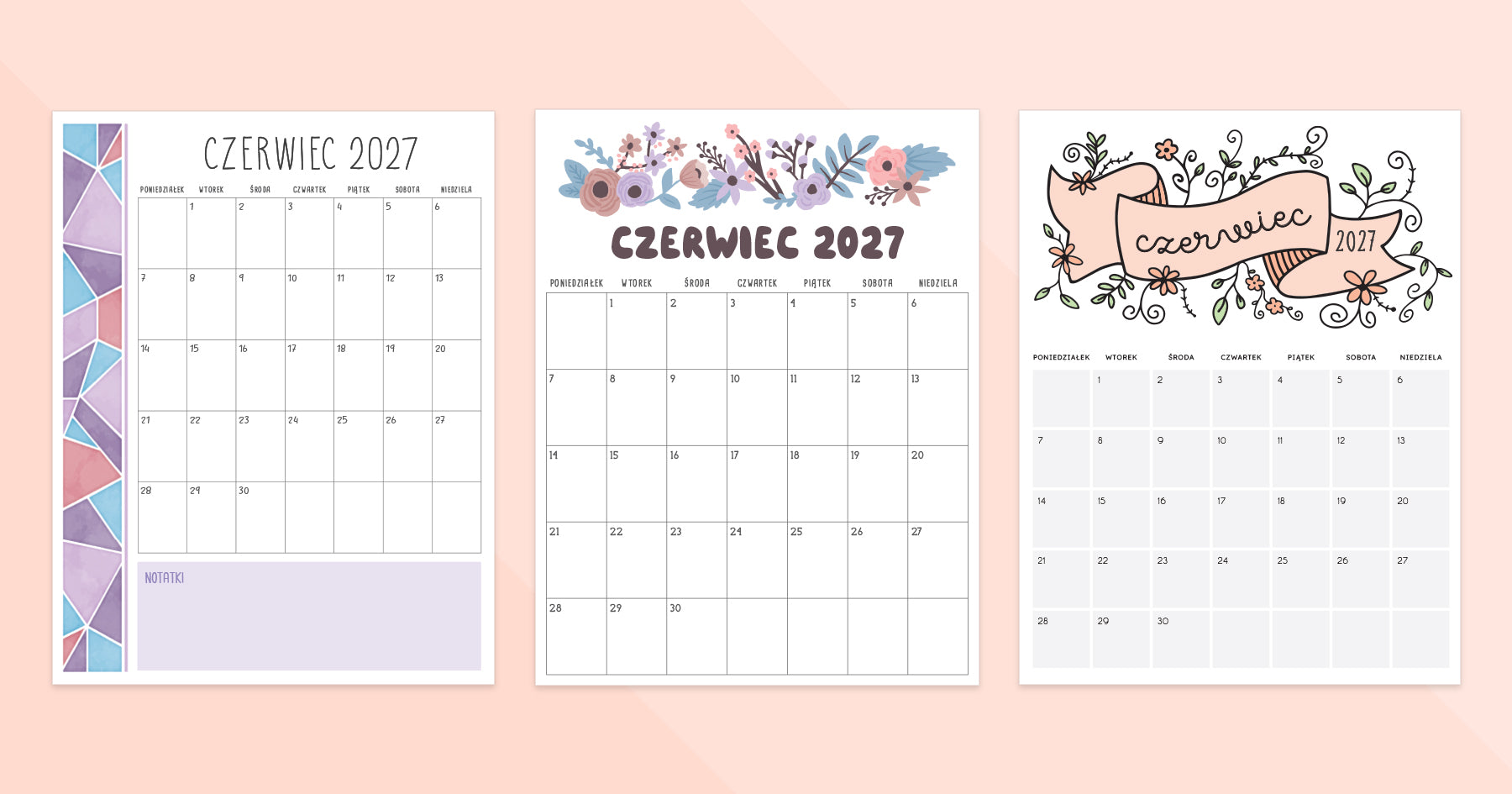 kalendarz czerwiec 2027