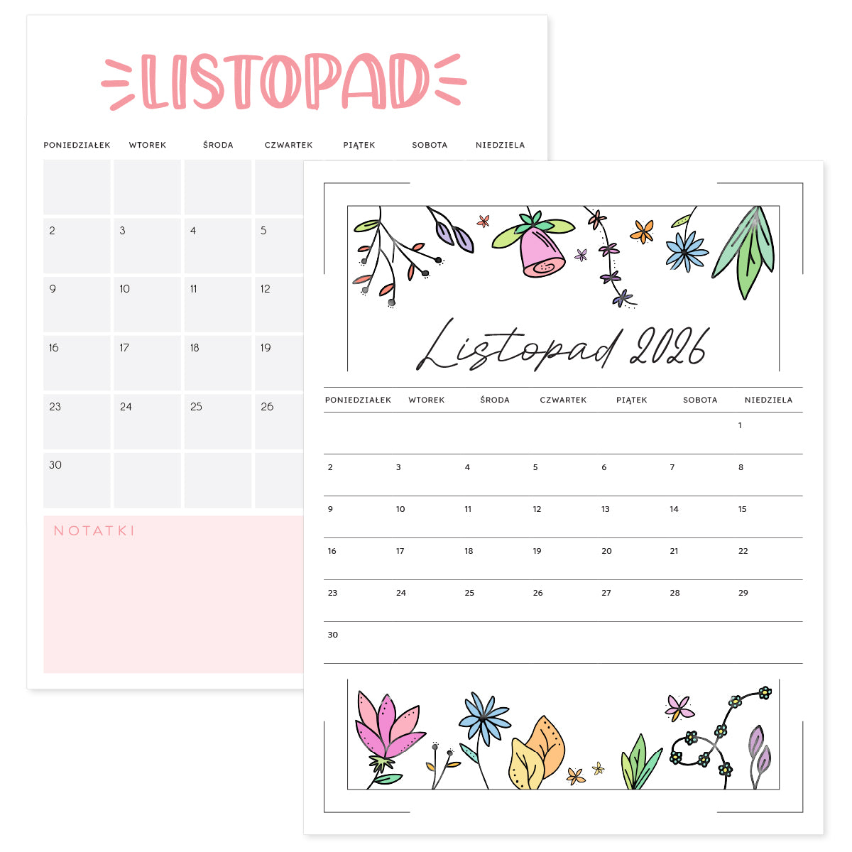 kalendarz listopad 2026