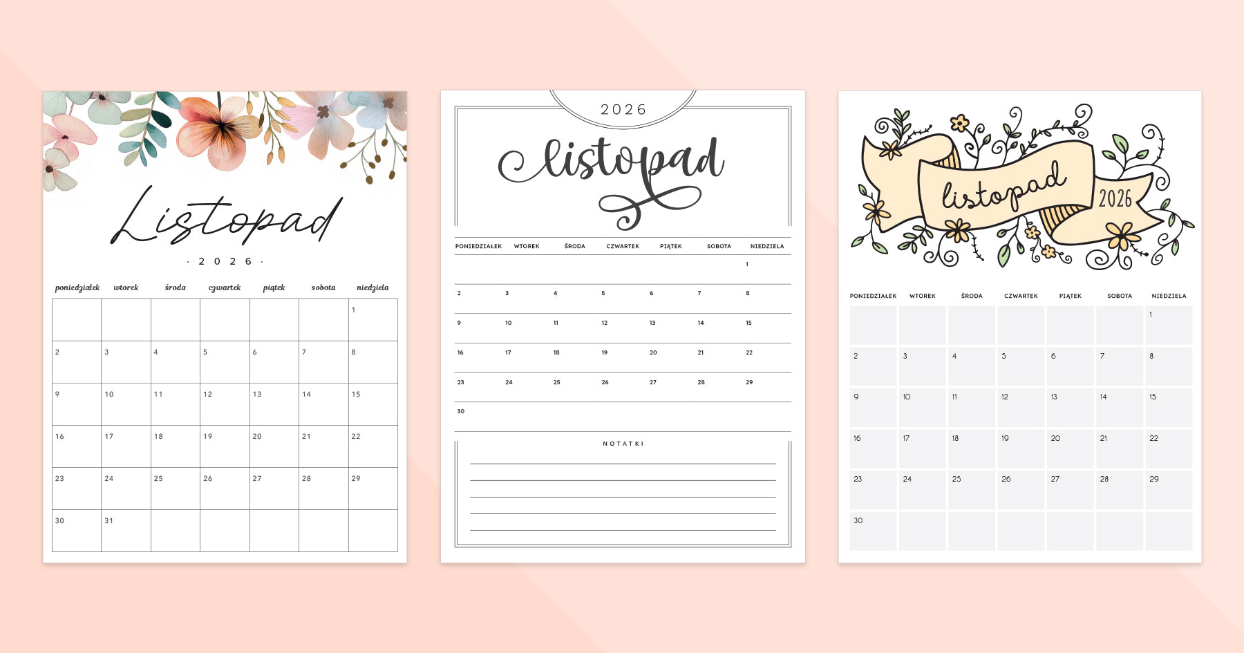 kalendarz listopad 2026