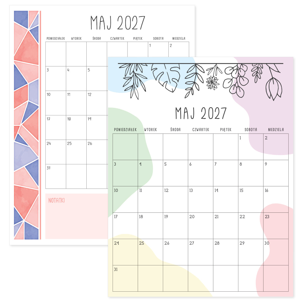 kalendarz maj 2027 do druku