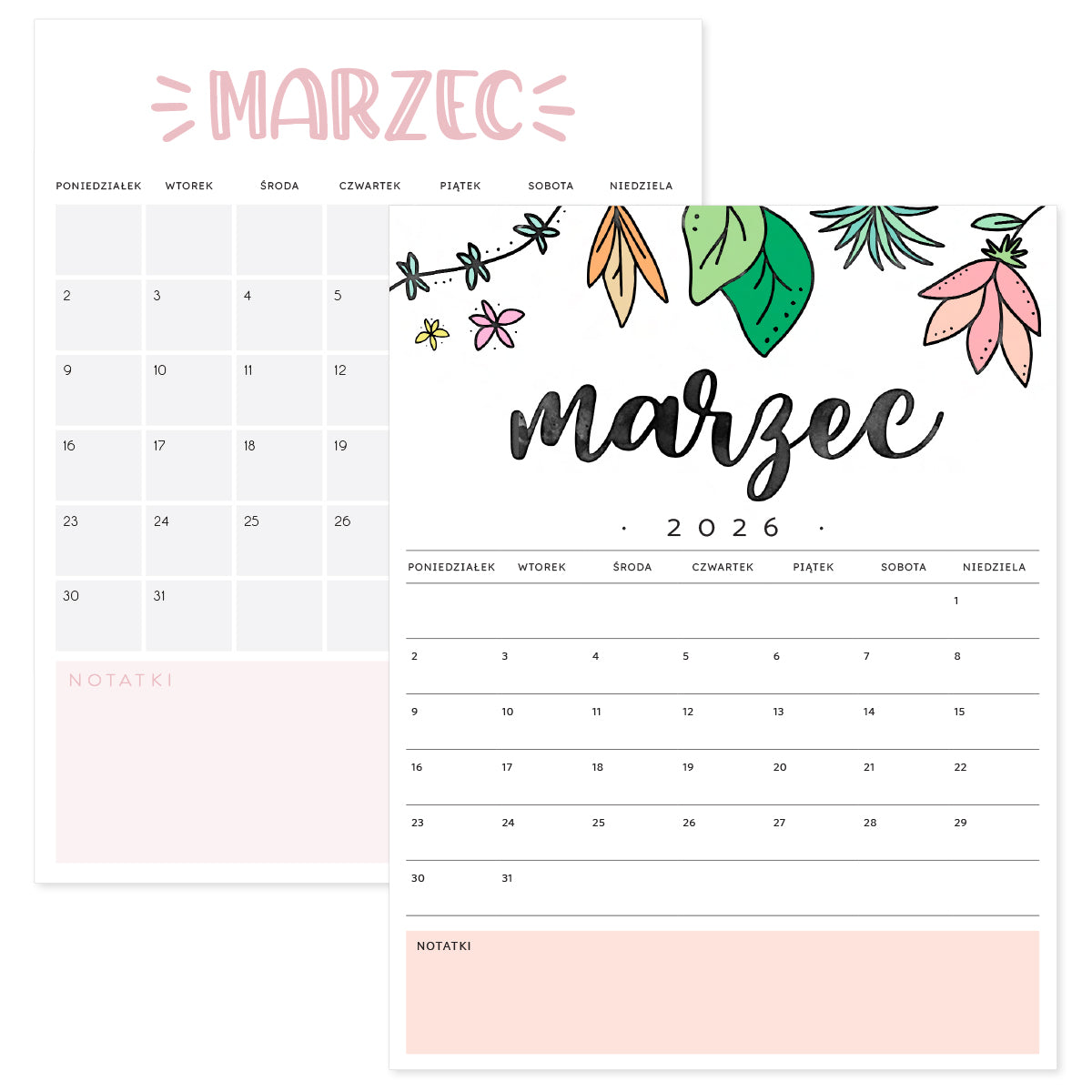 kalendarz marzec 2026